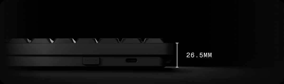 Side profile showing the keyboard's ultra-thin height